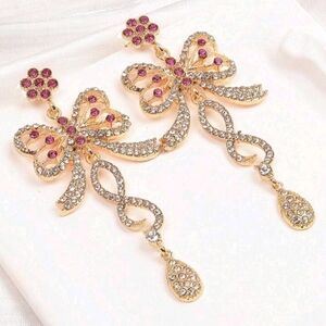 💋HP! Beautiful Pavè Rhinestone Butterfly Bow Sparkle Dangle Drop Earrings New!